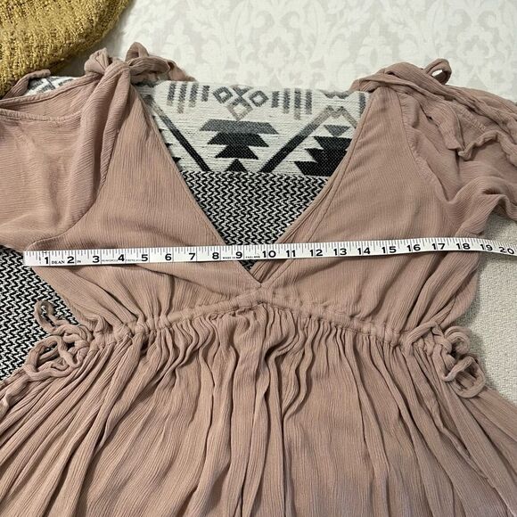 Free People Blush/Mauve Rayon Crinkle High-Low Flowy Dress Sz-S - Picture 12 of 14